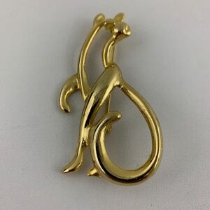 Vintage Gold Tone Smooth Shiny Metal Cat Open Mod Large Brooch
